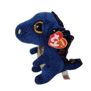 Ty Beanie Boos Saffire Blue Gold Metallic Dragon Stuffed Animal Plush NEW